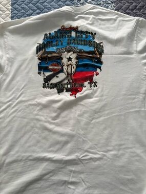 Harley-Davidson White Tee with Blue, Red and Black Texas Skull Graphic